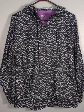 PETER MILLAR Black & White Hooded E4 Wind Quarter Zip Pullover Jacket, L.